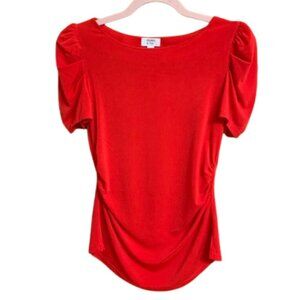 Crown & Ivy Women's Red Side Ruched Blouse with Puff Sleeves Size Small